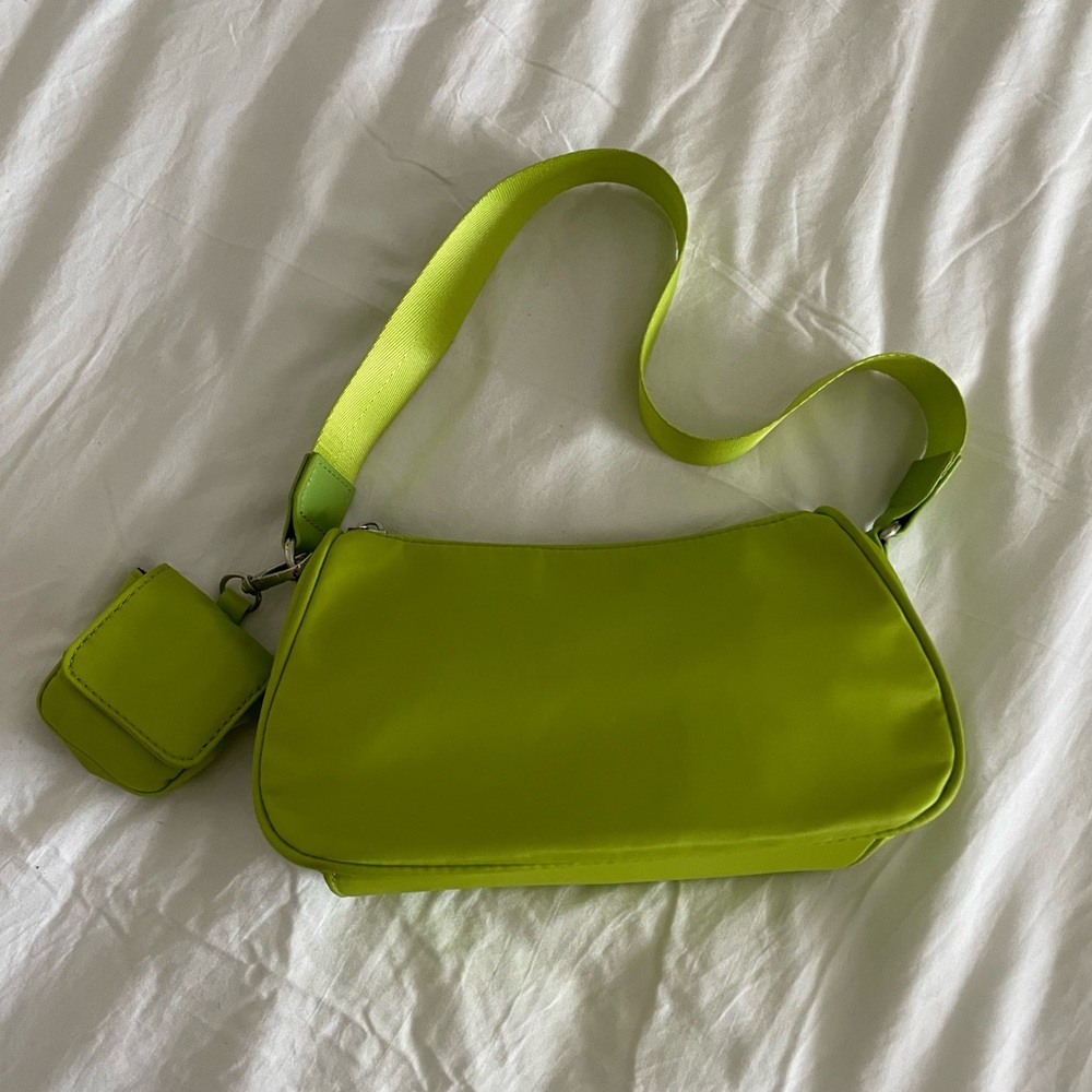 BP chartreuse green purse with AirPod pouch